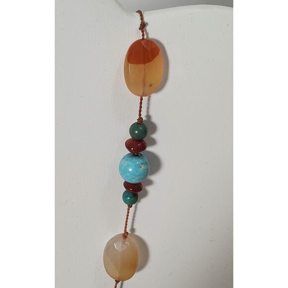 Agate Freshwater Pearl Carnelian Turquoise Bead Sterling Silver Toggle Necklace - Picture 6 of 6